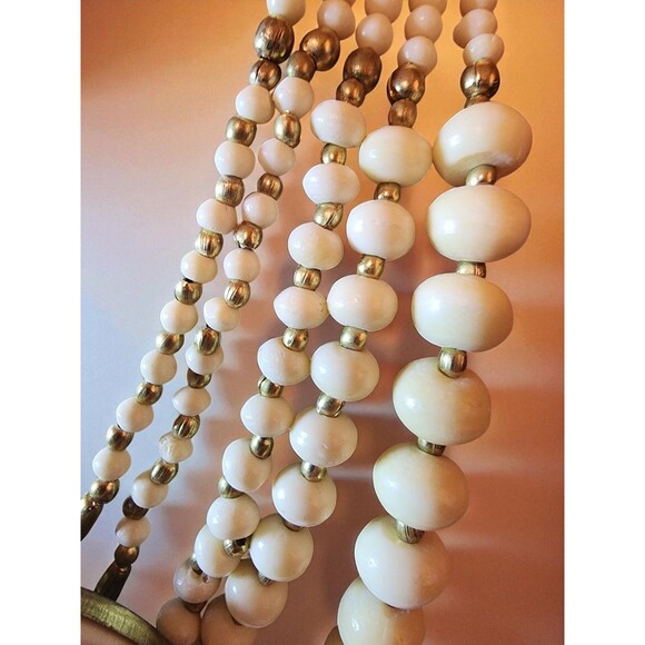 Vintage Faux Ivory Wood Bead Necklace – Multi-Strand Hook Clasp Beauty - Picture 6 of 8